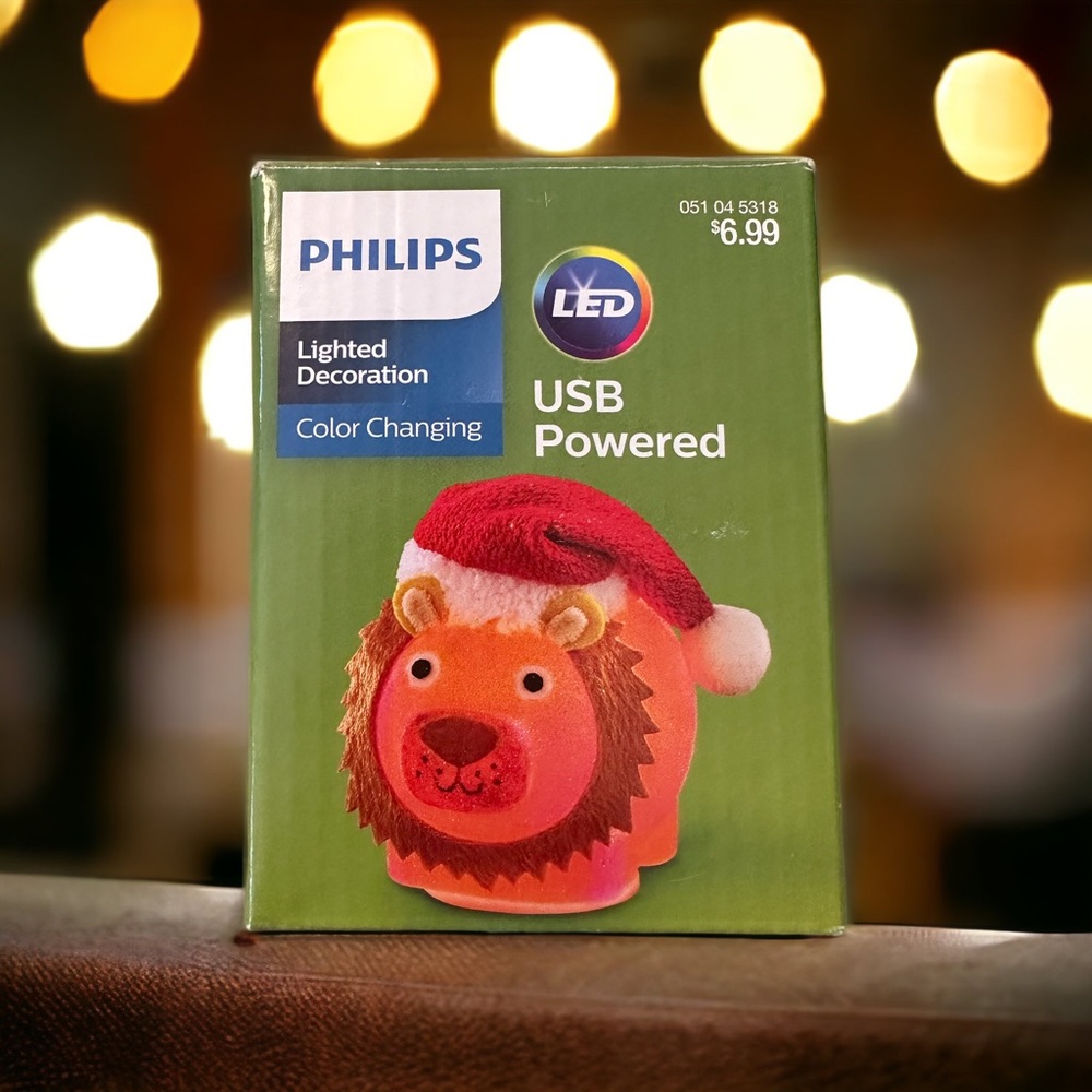 New ! Philips Christmas USB Powered LED Glitter Lion with Santa Hat
